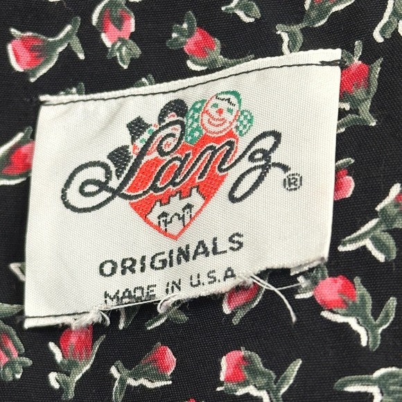 VTG 80s Lanz Originals Ditsy Floral Shirred Midi Dress Black Pink Chintz Cottage - Picture 11 of 13